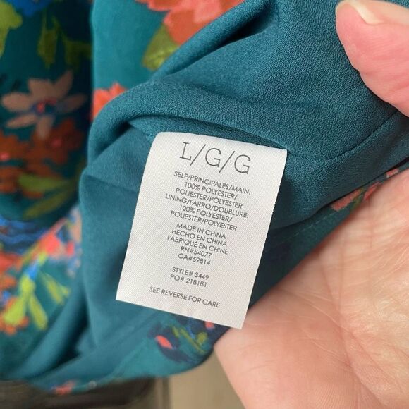 CAbi Still Life Teal Floral Chiffon Cami Tank 3449 L - Picture 6 of 8